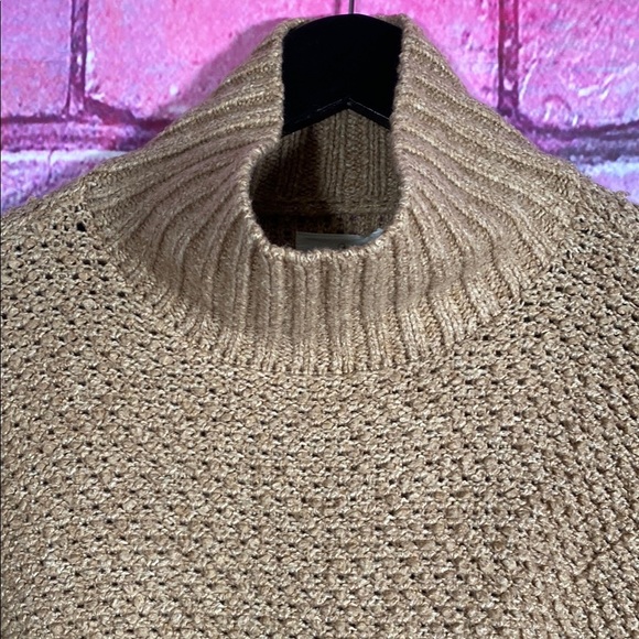 Lou & Grey Tan Mock Neck Poncho Sweater Knit Pullover Oversized Fit XS/S - Picture 4 of 11